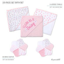 Load image into Gallery viewer, The Peanutshell Hooded Bath Towel and Wash Cloth Set for Baby Girls - 23 Piece Gift Set - Pink Floral & Cheetah Print