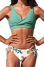 Load image into Gallery viewer, CUPSHE Women's Bikini Sets Ruched Lace up Bikini High Waisted Two Piece Swimsuits Fresh Green XS