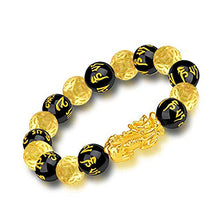 Load image into Gallery viewer, Chinese Feng Shui Bracelet 12 mm Feng Shui Black Obsidian Wealth Bracelet Elastic Wealth Bracelet with Pi Xiu Pi Yao for Attracting Good Luck and Wealth(J 12mm)