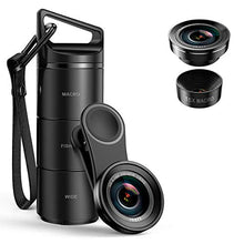 Load image into Gallery viewer, (2020 New Upgraded) Phone Camera Lens, 3 in 1 Cell Phone Lens Kit for iPhone, Samsung, 180°Fisheye Lens, 0.6X Wide Angle Lens, 15X Macro Lens, for TIK Tok Video, Live Show, Video Chat, Vlog, etc