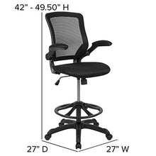 Load image into Gallery viewer, Flash Furniture Mid-Back Black Mesh Ergonomic Drafting Chair with Adjustable Foot Ring and Flip-Up Arms