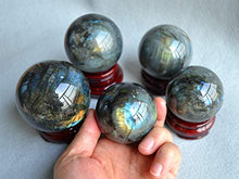 Load image into Gallery viewer, FHNP367 Labradorite Sphere Natural Labradorite Ball 2.5 inches Crystal Sphere with The Wood Stand