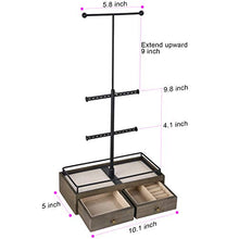 Load image into Gallery viewer, Keebofly Jewelry Organizer Metal & Wood Basic Storage Box - 3 Tier Jewelry Stand for Necklaces Bracelet Earrings Ring Weathered Grey