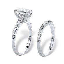 Load image into Gallery viewer, Platinum over Sterling Silver Oval Cut and Round Cubic Zirconia 2 Pair Bridal Ring Set Size 9