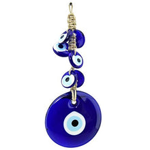 Load image into Gallery viewer, Erbulus Turkish Macrame Evil Eye Wall Hanging Ornament – Round Glass Bead with 6 Mini Size Blue Glass Evil Eyes - Home Protection Charm and Wall Decor Amulet in a Box