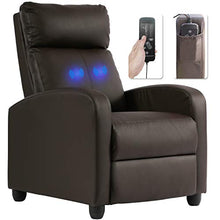 Load image into Gallery viewer, Recliner Chair for Living Room Massage Recliner Sofa Reading Chair Winback Single Sofa Home Theater Seating Modern Reclining Chair Easy Lounge with PU Leather Padded Seat Backrest (Brown)