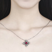 Load image into Gallery viewer, Merthus Antique Created Ruby Irish Celtic Cross Pendant Necklace for Women,18"