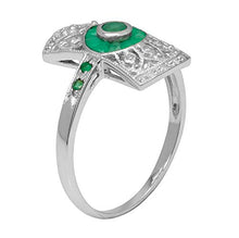 Load image into Gallery viewer, 10k White Gold Antique Vintage Style Genuine Emerald and Diamond Ring
