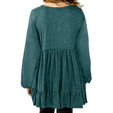 Load image into Gallery viewer, Vermisse Girls' Long Lantern Sleeve Tunic Tops Round Neck Casual Loose Swing Shift Pollover Blackish Green