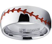 Load image into Gallery viewer, Metal Masters Co. Men's Titanium Sports Baseball Ring Wedding Band with Red Stitching, Comfort Fit, Dome High Polish Finish 8mm 8
