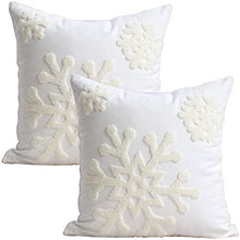 Load image into Gallery viewer, Elife 18x18 Soft Canvas Christmas Winter Snowflake Style Cotton Linen Embroidery Throw Pillows Covers w/ Invisible Zipper for Bed Sofa Cushion Pillowcases for Kids Bedding (1 Pair, White)