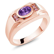 Load image into Gallery viewer, Gem Stone King 1.30 Ct Purple Amethyst Pink Lab Grown Diamond 18K Rose Gold Plated Silver Men's Ring (Size 11)