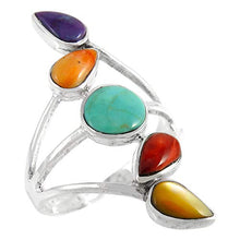 Load image into Gallery viewer, Turquoise Ring Sterling Silver 925 Genuine Gemstones Size 6 to 11 (Multi-Gemstone, 8)