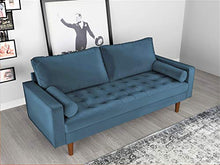 Load image into Gallery viewer, Container Furniture Direct Mid Century Modern Velvet Upholstered Button Tufted Living Room Sofa, 2 Piece Set, Prussian Blue