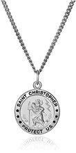 Load image into Gallery viewer, Amazon Collection Sterling Silver Round Saint Christopher Medal with Stainless Steel Chain, 20"