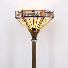 Load image into Gallery viewer, Tiffany Style Torchiere Light Floor Standing Lamp Wide 12 Tall 66 Inch Yellow Hexagon Stained Glass and Mission Style Lampshade for Living Room Bedroom Antique Table S011 WERFACTORY