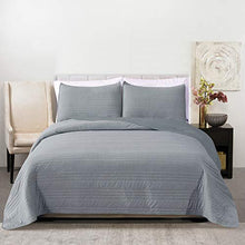 Load image into Gallery viewer, LINT HINT Cotton Rich Heathered Jersey Machine Quilted 3PC Oversized All-Season Quilt Set/Coverlet Set/Bedcover Set/Bedspread Set. Full/Queen:92”x96”/20x26” (Grey,Full/Queen)
