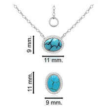 Load image into Gallery viewer, 925 Sterling Silver 8x6 Oval Shape Simulated Turquoise Pendant Necklace, 16"+ 2" Extender and Stud Earrings, Jewelry Set for Women Girls