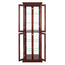 Load image into Gallery viewer, GOOD & GRACIOUS 4 Door Curio Cabinet with Lights, Tempered Glass Adjustable Shelves, and Mirrored Back, Walnut