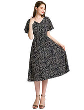 Load image into Gallery viewer, Gardenwed Floral Chiffon Dresses for Women Flowy Homecoming Cocktail Dress Summer Beach Sun Dress Navy Small Flower S