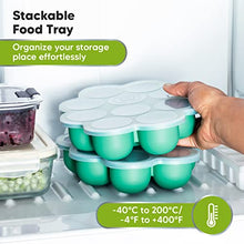Load image into Gallery viewer, Silicone Baby Food Freezer Tray with Clip-on Lid - Breast Milk Trays for Freezer - Baby Food Containers - Baby Food Trays for Freezing, Dishwasher, Microwave, BPA-Free Baby Food Storage (Alpine Green)