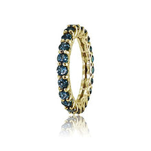 Load image into Gallery viewer, Ice Gems Yellow Gold Flashed Silver London Blue Topaz 3mm Round-Cut Eternity Ring, Size 6