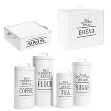 Load image into Gallery viewer, Barnyard Designs Old Country Brand Kitchenware Bundle Set, Metal Canisters, Napkin Holder, Bread Box Storage Container, Farmhouse Kitchen Counter, White