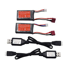 Load image into Gallery viewer, Blomiky 2 Pack 7.4V 2S 30C 1000mAh 6.3Wh Lipo Battery T Plug and USB Charger Cable for HBX 16889 16890A and XLH Q903 Q901 Q902 1/16 Scale 2845 Brushless Motor Racing RC Truck Q903 Battery 2