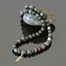 Load image into Gallery viewer, January Birthstone Garnet Necklace for Men with Feather Charm Natural Stone Labradorite Black Lava Handmade Gemstone Jewelry for Man