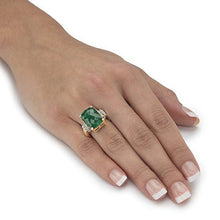 Load image into Gallery viewer, 18K Yellow Gold over Silver Genuine Green Emerald and White Tanzanite Cushion Cut Ring Size 10
