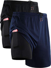 Load image into Gallery viewer, Neleus Men's 2 in 1 Running Shorts with Liner,Dry Fit Workout Shorts with Pockets,6070,2 Pack,Black/Navy Blue,US XL,EU 2XL
