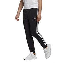 Load image into Gallery viewer, adidas Men's Standard Essentials French Terry Tapered Cuff 3-Stripes Pants, Black/White, Large