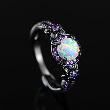 Load image into Gallery viewer, OPALTOP Black Gun Plated 6.5MM Round White Opal Created Amethyst Ring Band (9)