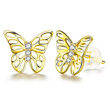 Load image into Gallery viewer, ZENI Butterfly Earrings for Women 14K Gold Plated 925 Sterling Silver Hypoallergenic Small Stud Earrings Jewelry Gift