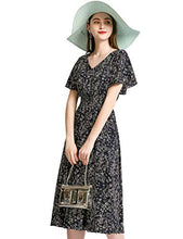 Load image into Gallery viewer, Gardenwed Floral Chiffon Dresses for Women Flowy Homecoming Cocktail Dress Summer Beach Sun Dress Navy Small Flower S