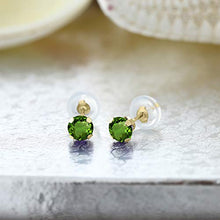 Load image into Gallery viewer, Gem Stone King 14K Yellow Gold Green Tourmaline Women Stud Earrings (0.50 Ct Round 4MM)