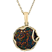 Load image into Gallery viewer, 14K Yellow Gold Plated Over 925 Sterling Silver Fire Black Opal Large Pendant; October Libra Birthstone Necklace; Unique Jewelry For Women; Handmade Vintage Style Opal Necklace For Women