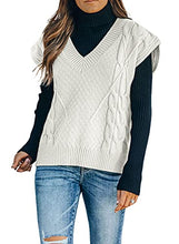 Load image into Gallery viewer, Uusollecy Women V Neck Sweater Vest, Solid Sleeveless Pullover Sweaters, Casual Cable Knit Sweaters Autumn Winter Tops Brown Small