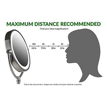 Load image into Gallery viewer, Ovente 7.5" Lighted Wall Mount Makeup Mirror, 1X & 10X Magnifier, Spinning Double Sided Round LED w/ Dimmer Switch, Extend, Retractable & Folding Arm, Battery USB Powered Antique Brass MLW75AB1X10X