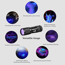 Load image into Gallery viewer, LE Black Light Flashlight, Small UV Lights 395nm, Portable Ultraviolet Light Detector for Invisible Ink Pens, Dog Cat Pet Urine Stain, AAA Batteries Included