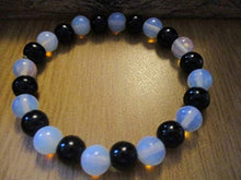 Load image into Gallery viewer, 925 sterling silver good luck gift 8mm Multi Colour Moonstone and Black Onyx stacking Bracelet Round, Smooth 18cm for mens, womens, gf, bf and adults.