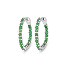 Load image into Gallery viewer, Femme Luxe Natural 5.00 Carat Round Emerald Inside-Out 925 Sterling Silver Hoop Earrings, Birthstone Eternity Hoop Earrings