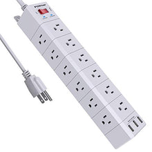 Load image into Gallery viewer, Long Power Strip, POWSAF Surge Protector with 18-Outlet(3-Sided) and 3 USB Ports(5V/3.4A, 17W), 6ft(1875W/15A) Heavy Duty Extension Cord, ETL Listed, White