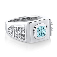 Load image into Gallery viewer, Gem Stone King Men's 925 Sterling Silver Sky Blue Topaz and White Topaz Ring (2.78 Ct Cushion) (Size 8)