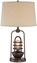 Load image into Gallery viewer, Hobie Industrial Table Lamp with Nightlight Antique LED Edison Bulb Rust Bronze Cage Drum Shade for Living Room Family - Franklin Iron Works