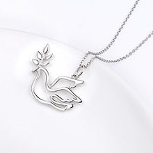 Load image into Gallery viewer, S925 Sterling Silver Jewelry Doves Birds with Olive Leaves Peace Symbol Animal Pendant Necklace 18 inches