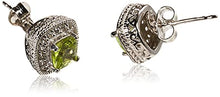 Load image into Gallery viewer, Sterling Silver Genuine Peridot and Created White Sapphire Halo Cushion Stud Earrings