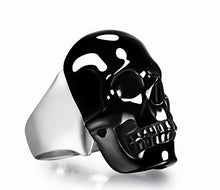Load image into Gallery viewer, Black Obsidian Carved Gemstone Crystal Skull with Sterling Silver Ring, Skull Jewelry.