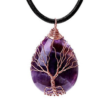 Load image into Gallery viewer, Tree of Life Teardrop Heart Amethyst Crystal Pendant Necklace Copper Wire Wrapped Gemstone Healing Chakra Necklace Choker Mothers Day Gifts 18"
