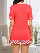 Load image into Gallery viewer, Ekouaer Women's Cute Short Sleeve Tee and Short Stripe Pajama Set,Watermelon Red XXL